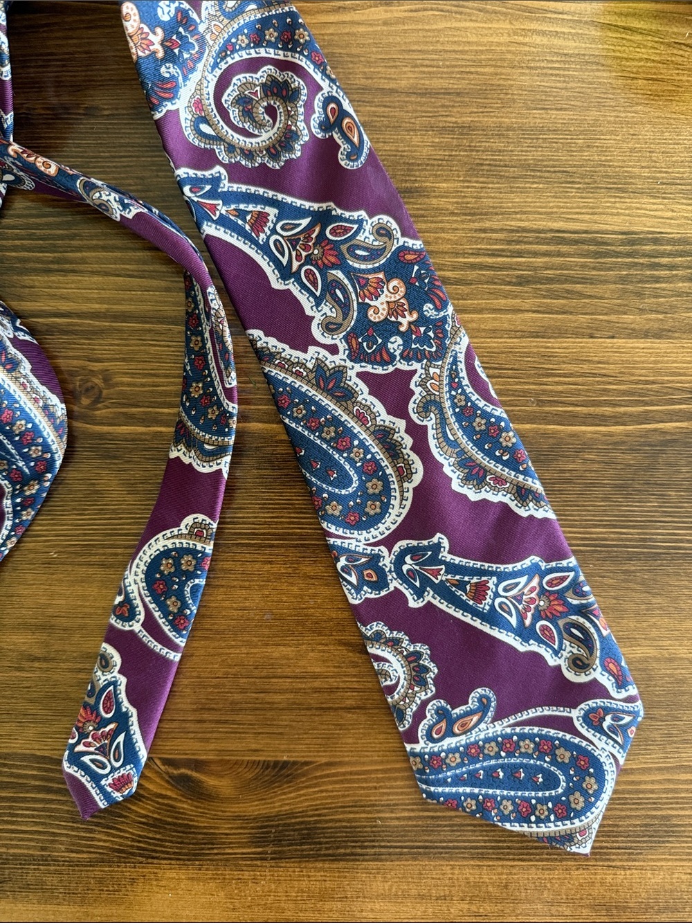 Dior Purple Paisley Silk Tie with Blue and Cream Accents
